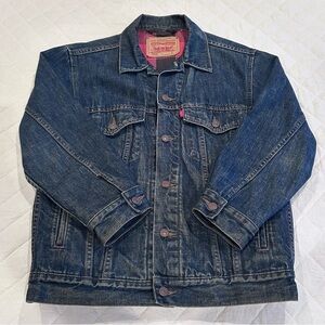 LEVI’S USA Plaid Flannel Lined Blue Denim Trucker Jacket 70529 Size 36 Small